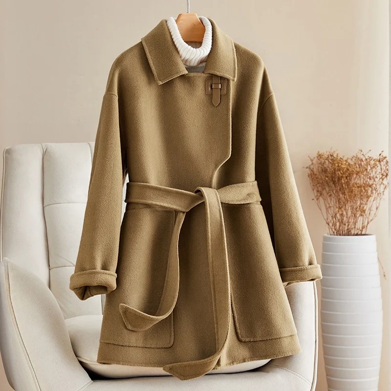 Wholesale European Fall Coats Double Breasted Long Windbreaker Women Green Long Coats Casual Jacket Women Trench Coat