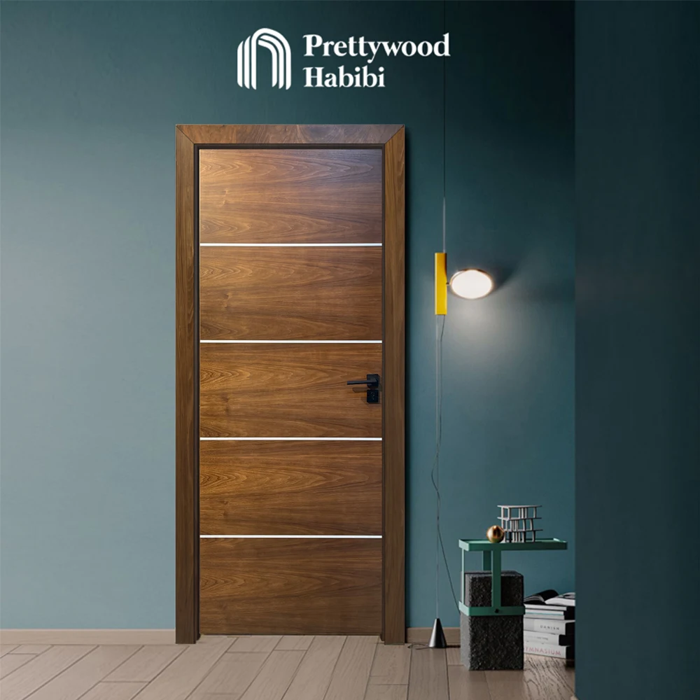 Prettywood Modern Interior Door Solid Wooden American Black Walnut Bathroom Bedroom Living Room Door For Houses