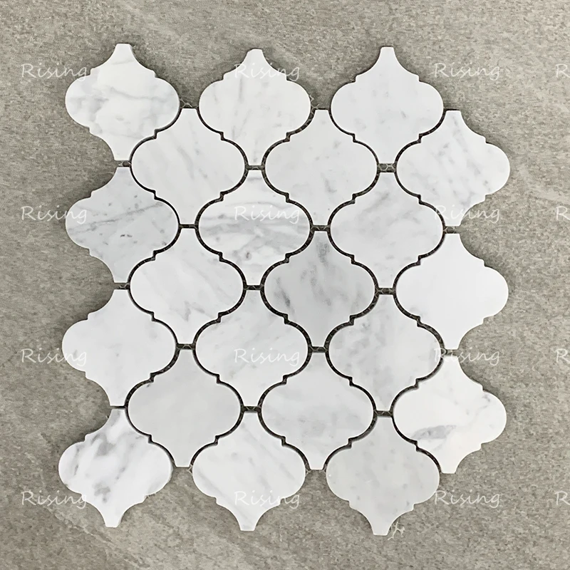 Modern Arabesque Lantern Mosaic Carrara White Marble Stone Mosaic Floor Wall Tile