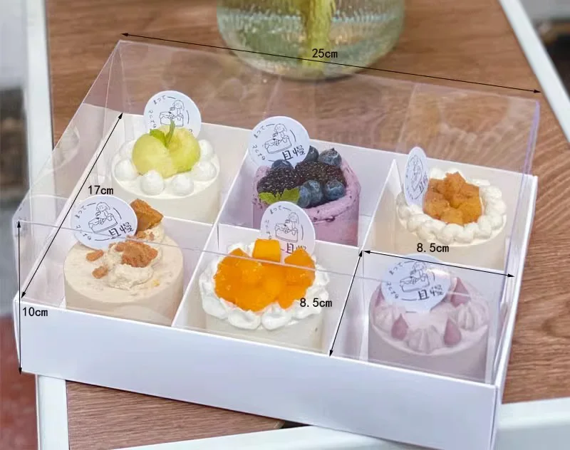 IMEE 6 Pieces 9 Compartment Sweet Mini Cake Cookie Snack Afternoon Tea White Red Square Clear Top Folded Box for Picnic
