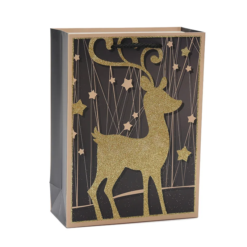 Christmas Paper Bag Gold Powder Elk Bell Christmas Pattern Paper Bag Gifts For Christmas