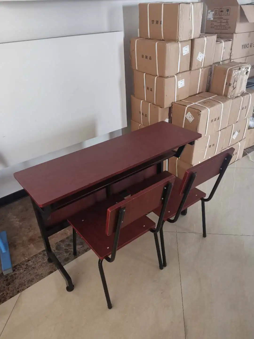 Wooden Metal Connected classroom double table and chair school desk and Bench