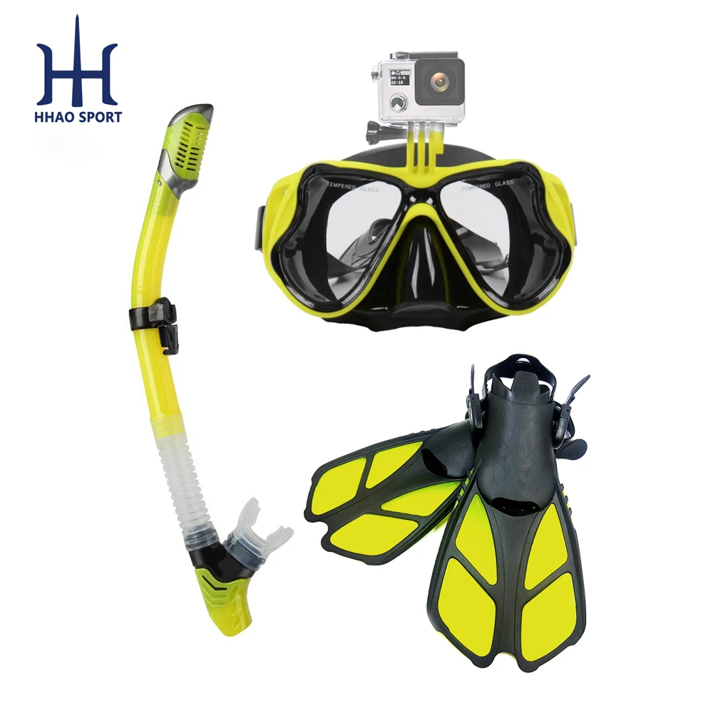 
Adults Diving Fins And Anti Fog Diving Goggle With Close Dry Top Silicon Snorkel Tube Set 