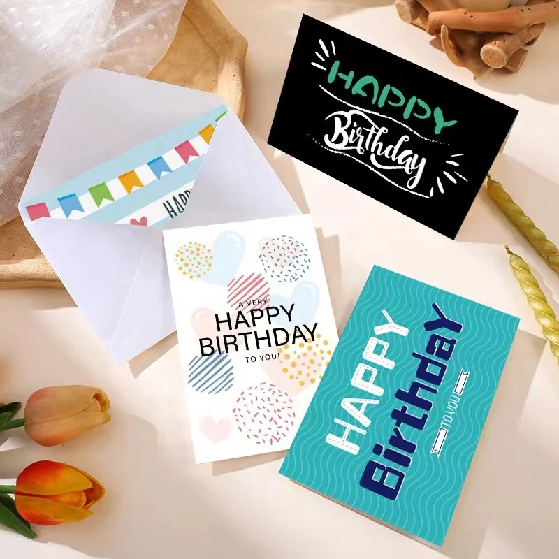 24pcs Happy Birthday Greeting Card Gift Card Design Print Thank You Paper Cards Custom With Envelope And Stickers