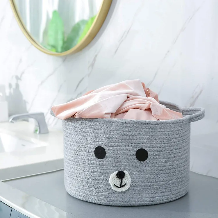 Высококачественная корзина для хранения одежды QJMAX из хлопкового шнура, милый медведь, складная корзина для хранения большой емкости