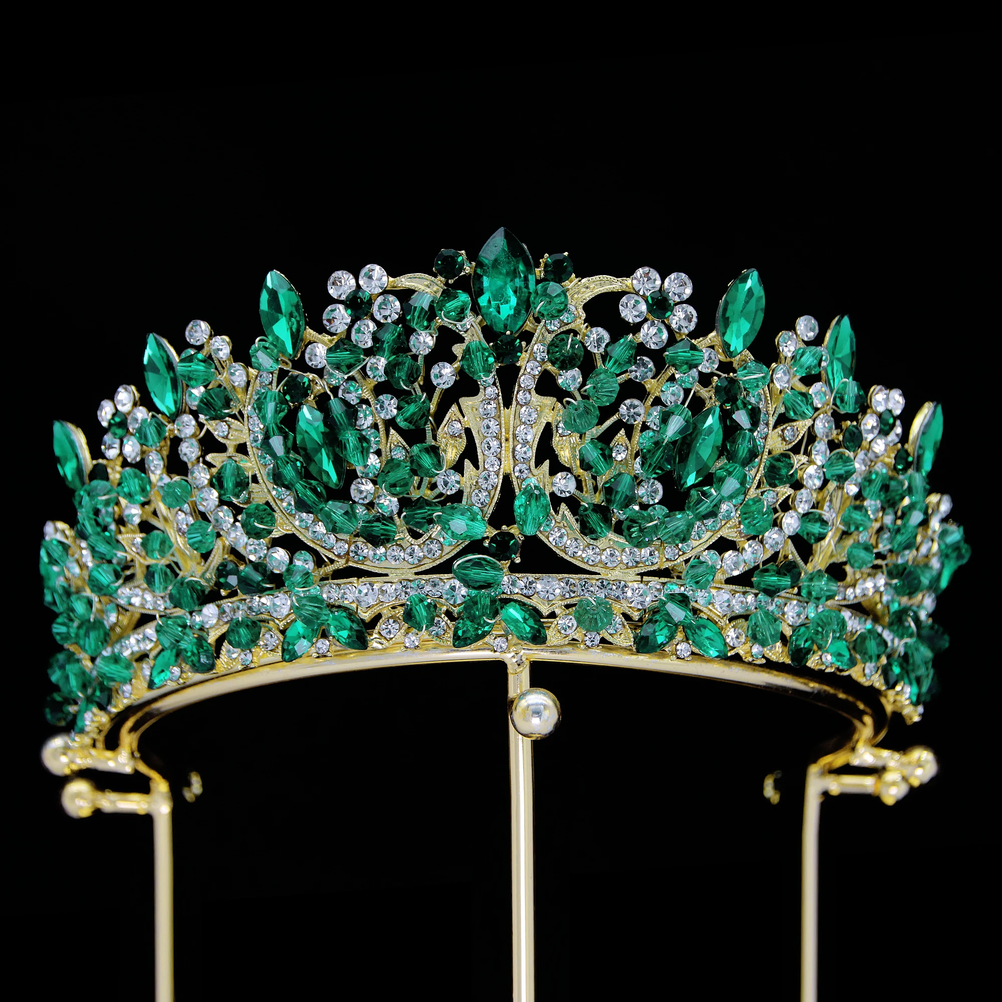 luxury princess silver rhinestone full crystal pageant wedding bridal handmade crown and tiara for women