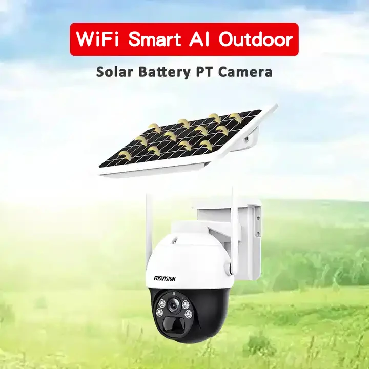 fosvision WiFi 4MP Solar Panel Security IP Camera PTZ Dome Battery Surveillance Cam PIR AI Human Detection Color Night Vision