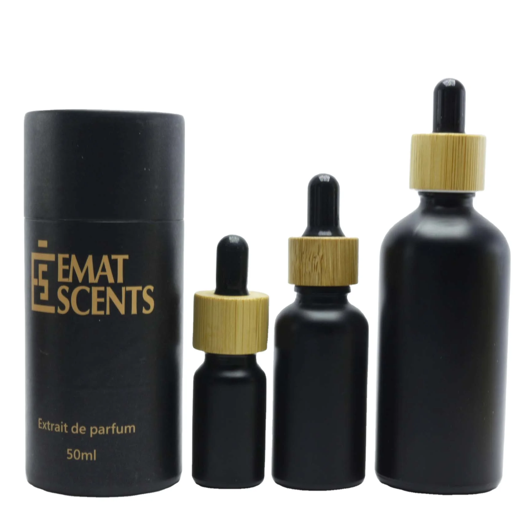Best selling 30ml black frosted cosmetic bottle essential oil bottle with measurement pipette and paper tube packaging GB-AN35