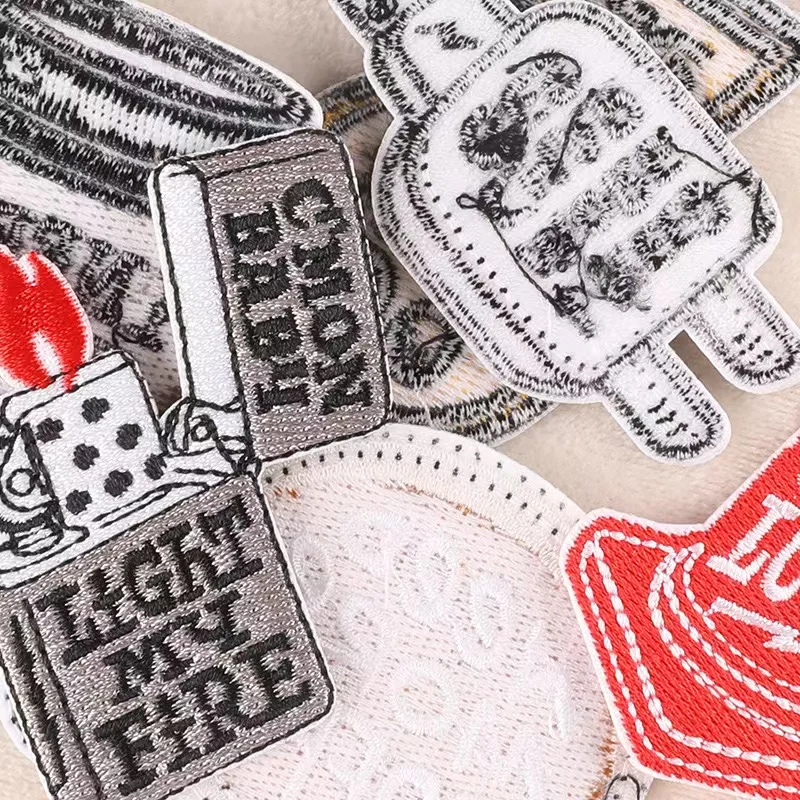 Hot Selling American Funny Lighters Embroidered Patches Felt Chenille Clothes Garments Adhesive Coffee Cups Charging Logo