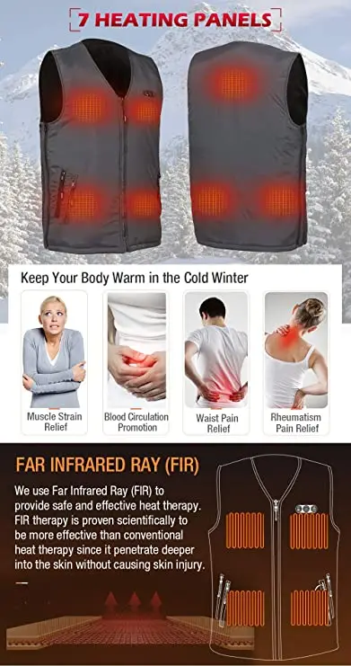 Men Winter USB Infrared Heating Vest Jacket Electric Thermal Waistcoat Fever suit Windproof Warm Heat vest