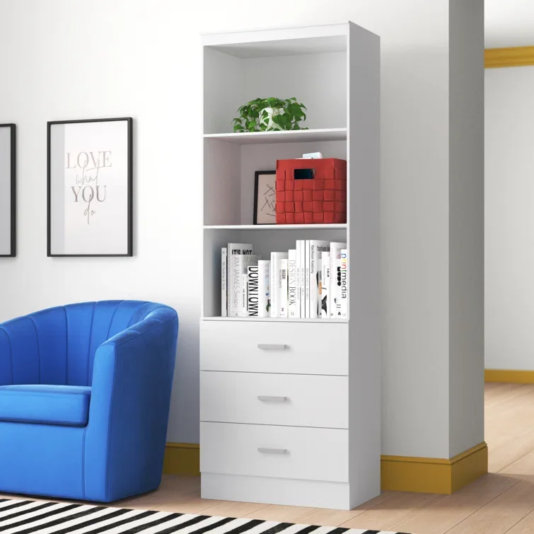 Modern Style 3 drawers Bookcase modern wooden standard book shelf display bookshelf for living room furniture