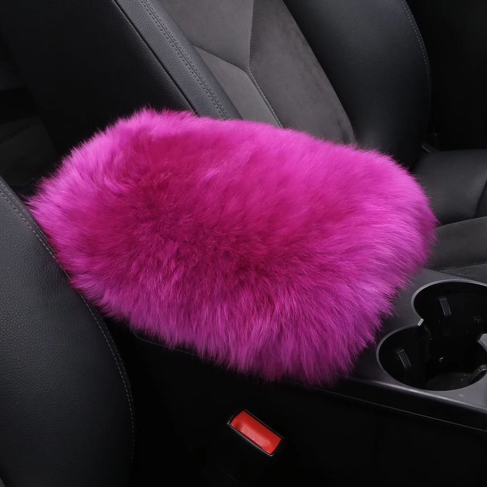 Car Armrest Cover, Furry Sheepskin Wool Auto Center Console Pads for Car Armrest Seat Box Cover Protector Universal Fit