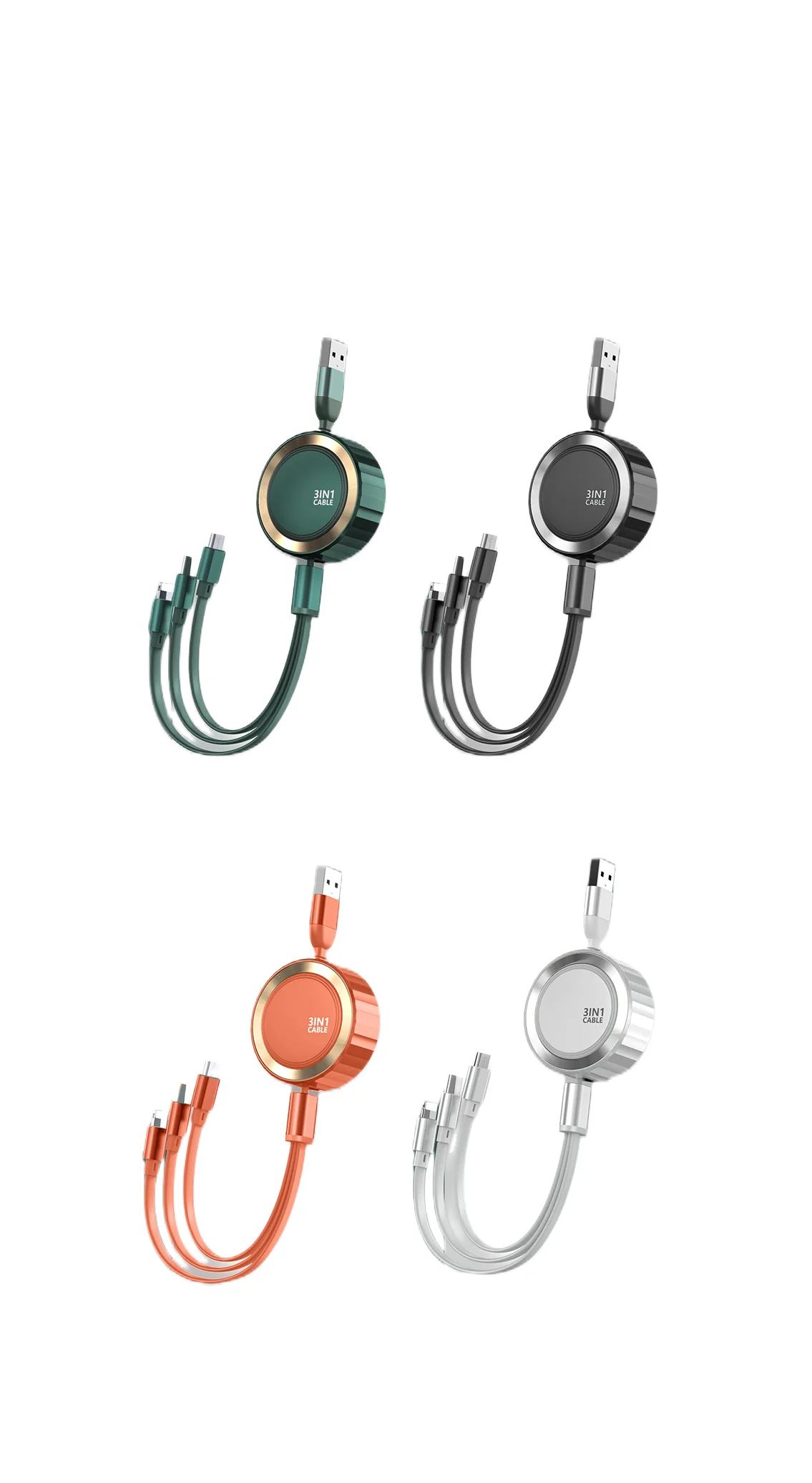 120cm Retractable Portable 3 In 1 Usb Cable 3 In 1 Usb Charging Cable Multi-function Mobile Phone Charger