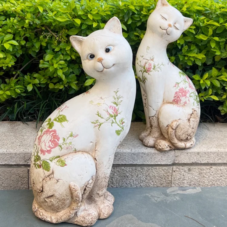 Outdoor Crafts Resin Statue Animal Polyresin Cat Figurine Home and Garden Decoration Gifts
