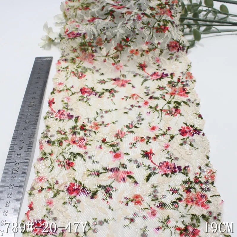Wholesale 2025 Fashion Underwear Accessories 19cm Wide Stretch Colorful Flower Elastic Spandex Printed Soft Lace Trim for Women