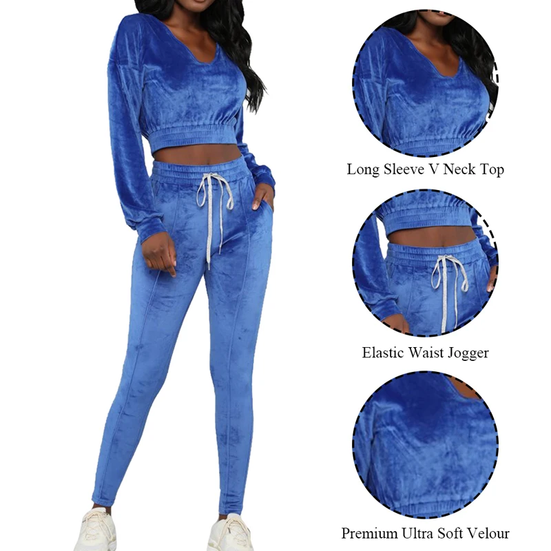 Hot Sale 2 Piece Plus Women Long Sleeve Velvet Tracksuit Running Sets Sweat Suits Sweat Pants Jogger Casual Sportswear Suits