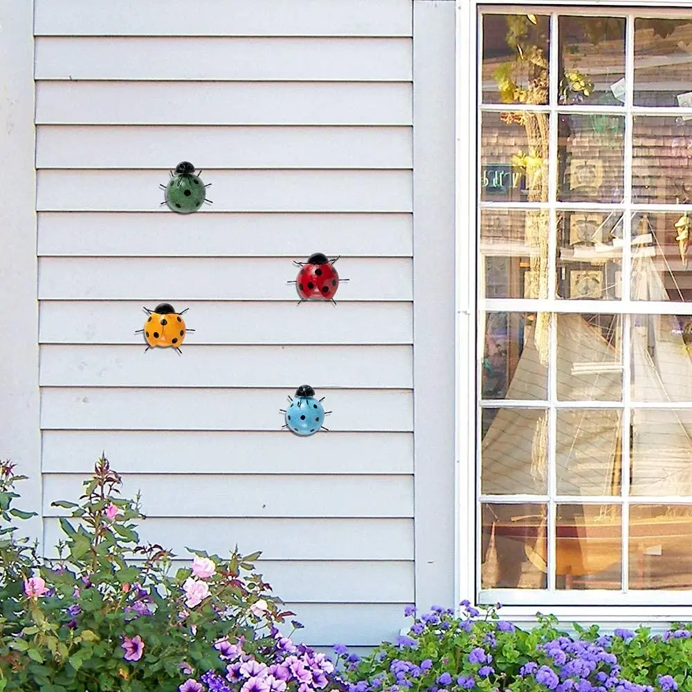 Metal Ladybugs Wall Decor Yard Art Garden Sculptures & Statues For Outdoor Patio Backyard Decoration