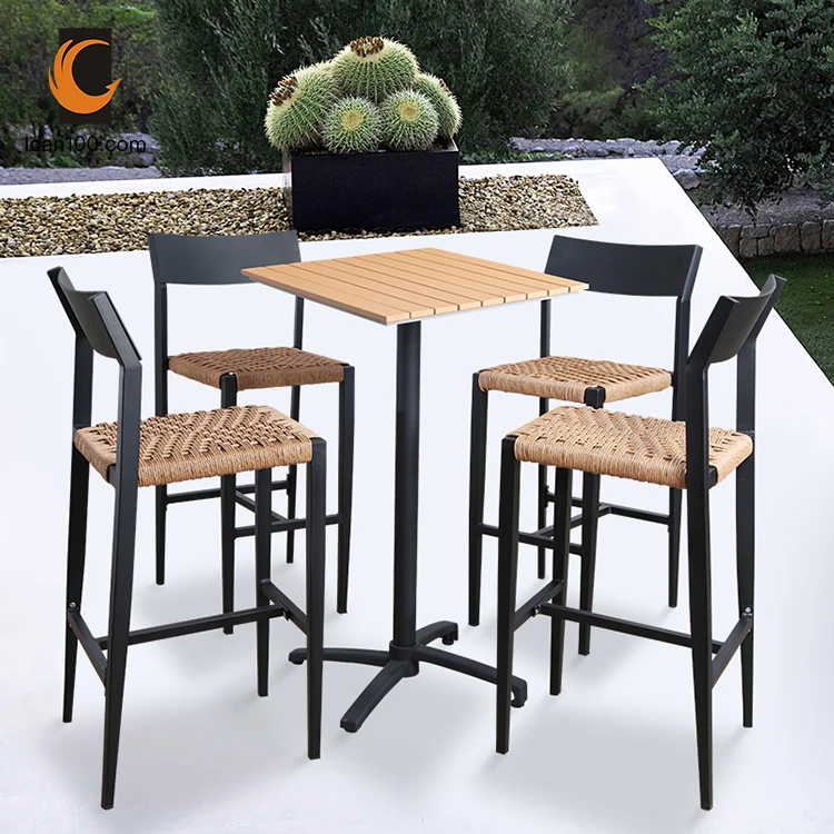 Hot Design Cheap Outdoor Dining Rattan Bar Furniture Restaurant Table And Chair Bar Table Set Rattan Furniture Dining Set