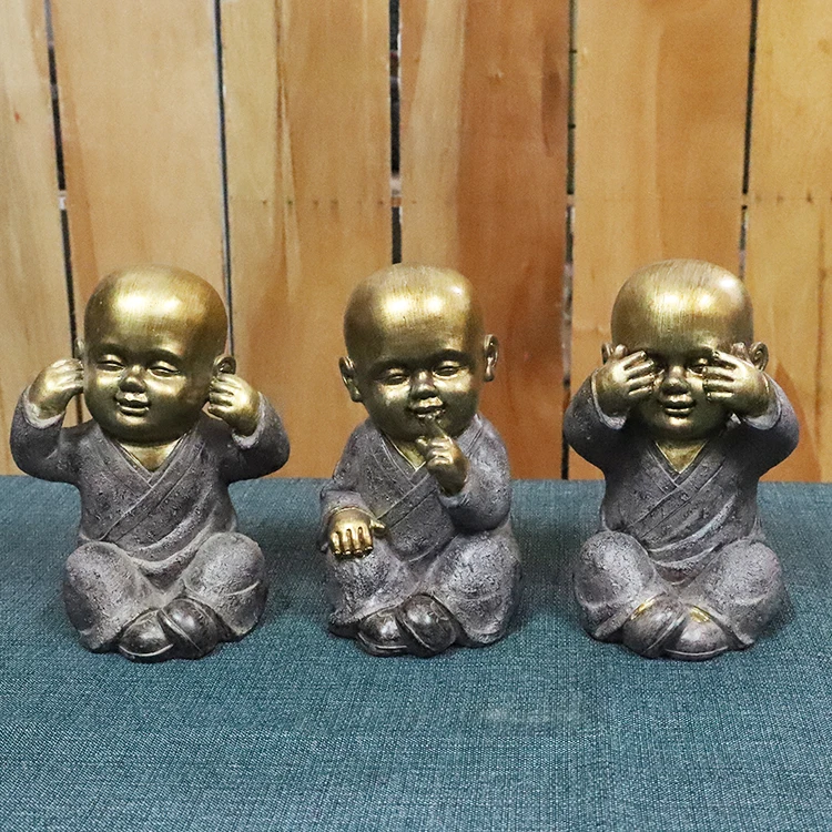 Набор из 3 изделий смолы фигурки Будды дзен фэншуй маленькие украшения для дома