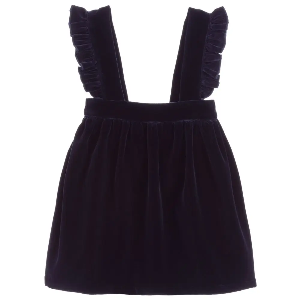 Хлопковое бархатное детское платье-сарафан с оборками на бретельках для девочек бантом