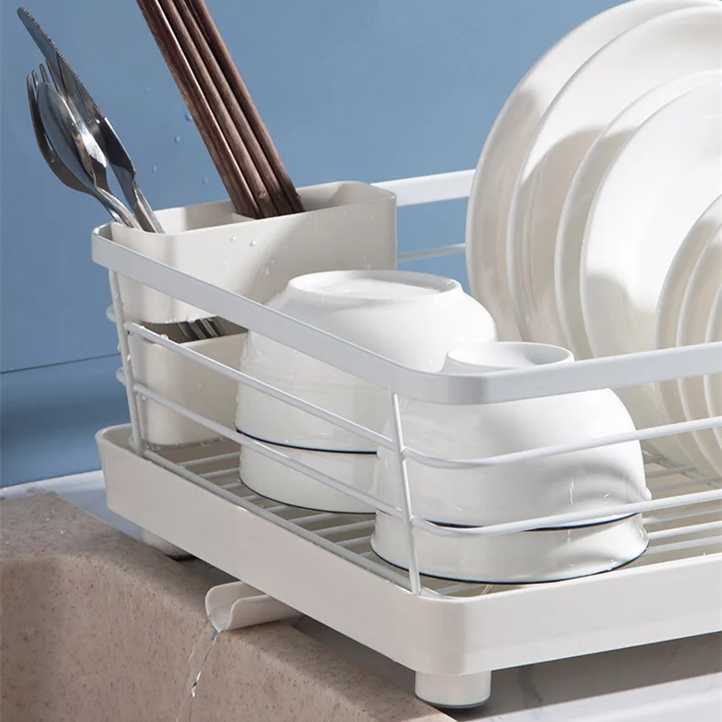 Dish drainer kitchen storage plate organizer Space Saving Dish Rack Iron Kitchen Drying Rack with a Cutlery Holder
