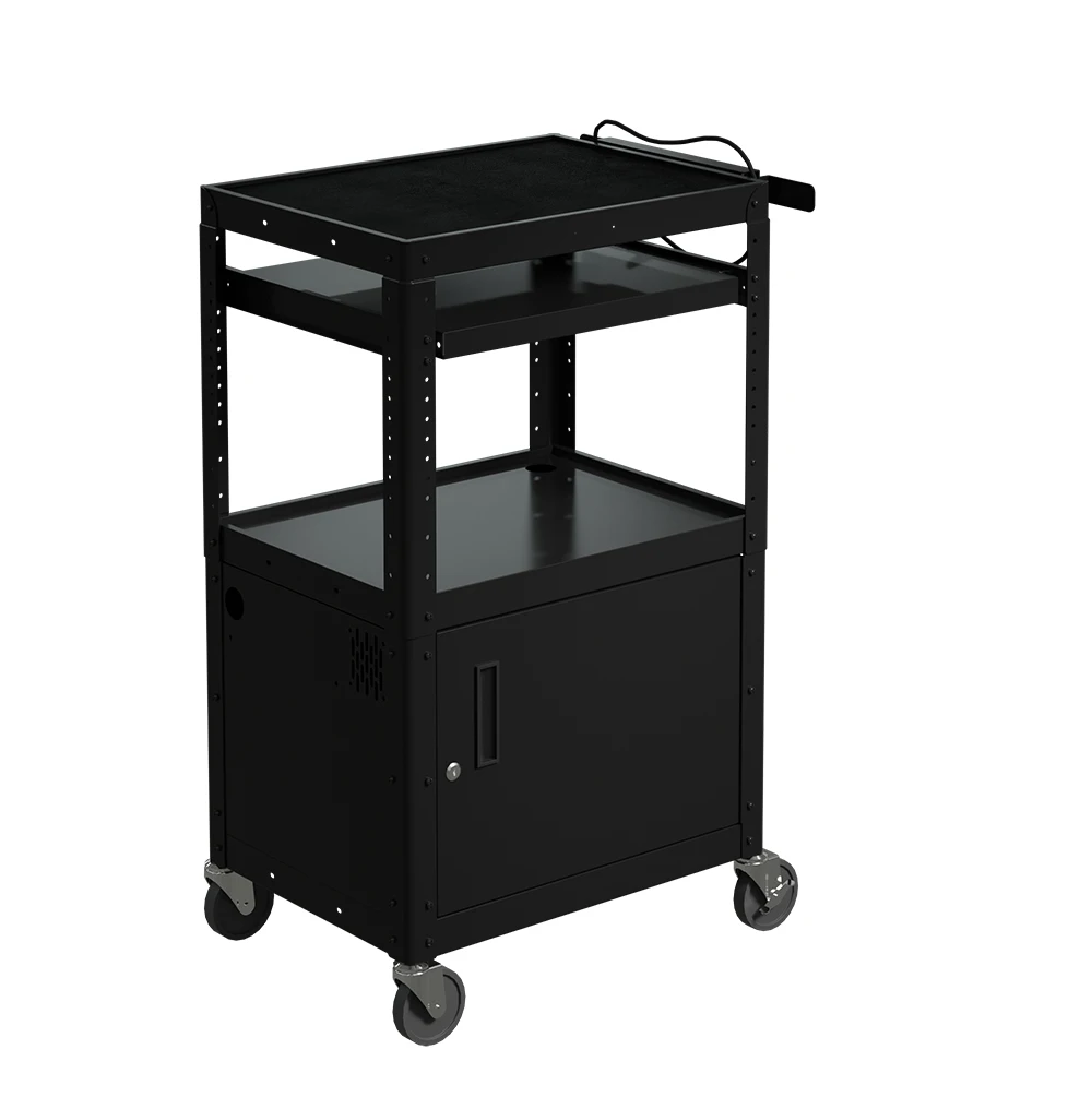 Multifunctional Presentation KD Steel Frame Tablet Charging Cart AV Cart with Power Strip Teacher Carts