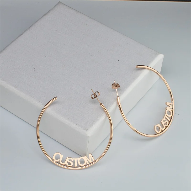 Cross-border sales personalized fashion custom Jewelry Stainless steel 18K gold Plating custom Round opening Arc name earring