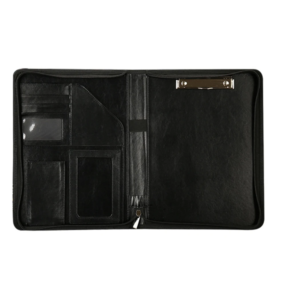 Custom Wholesale A4 PU Leather Zipper Business Briefcase Meeting Folder Briefcase Briefcase Organizer With Handle