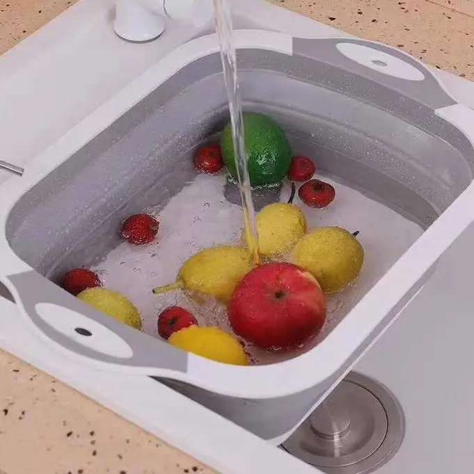Складная разделочная доска складная с дуршлаг многофункциональная кухонная корзина для мытья овощей силиконовая посуда