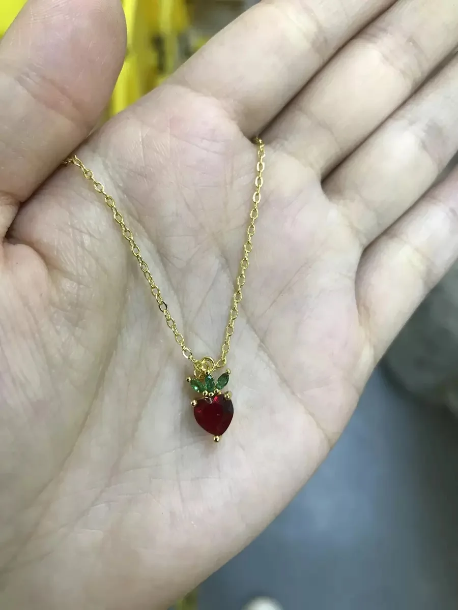 Hot cherry peach tropical fruit pendant jewelry fashion ladies color zirconium necklace