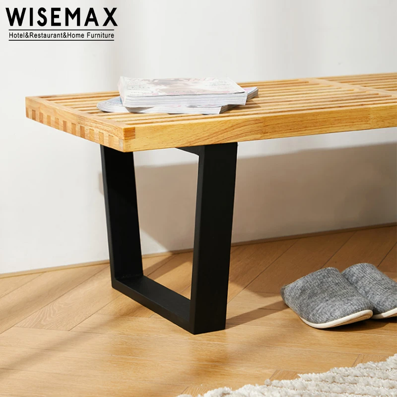 WISEMAX FURNITURE Classical living room furniture low height walnut wooden stool long bench chair for home bedroom