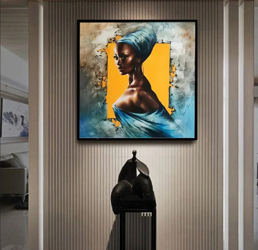 African Woman Female Portrait Black Girl Beauty Oil Art Girl Portrait Face Original Queen Oil painting for Home Wall Art Decor