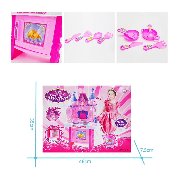 New Arrival Fancy Preschool Plastic Pink Castle Cooking Set Interactive Toy Baby Food Toys Kitchen Girls Pretend Play Music Toys