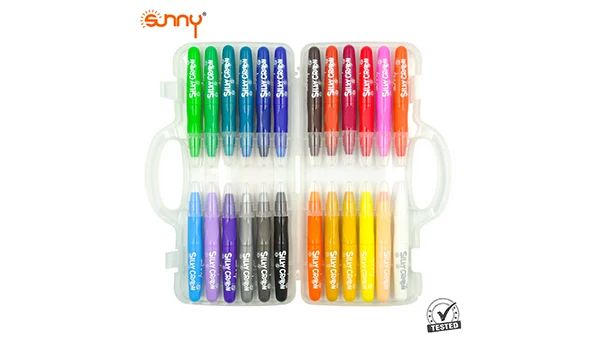 SUNNY 24 Colors non toxic OEM soft  big draw stationery markers sticks washable gel kids silky crayon for toddlers