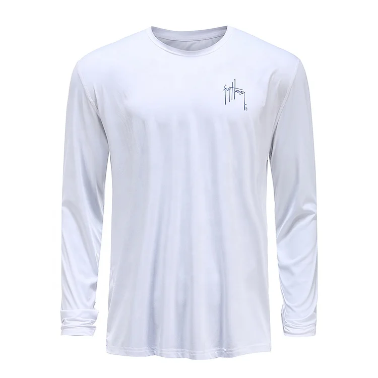 Custom logo sun protection uv shirt white marlin fishing long sleeve mens