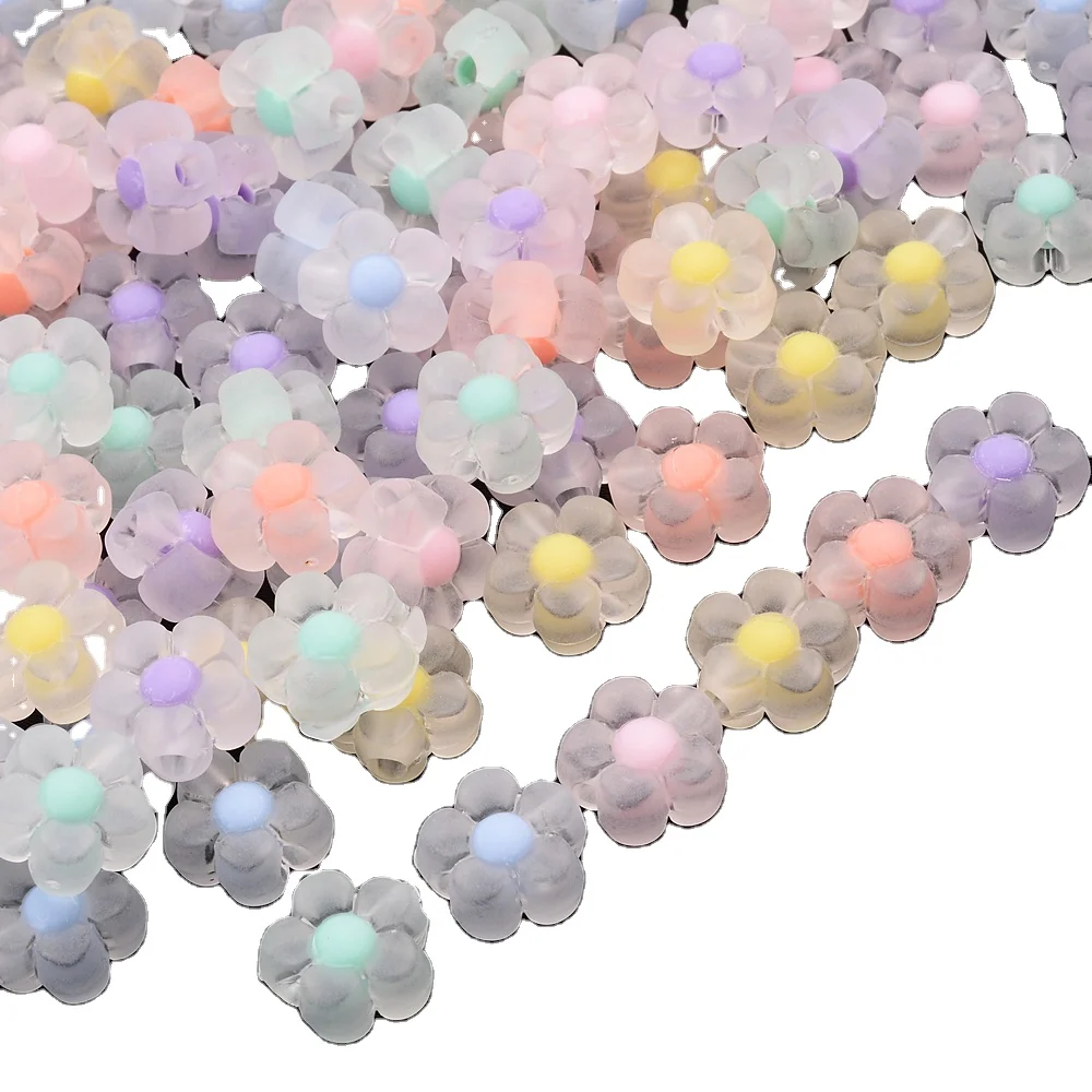 wholesale 13mm 30pcs Matte Sunflower Beads for Jewelry Making Findings Loose Spacer Acrylic Bead DIY Bracelet Charm Necklace