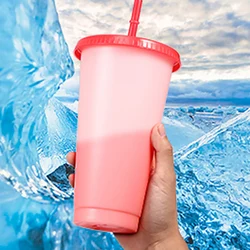 Color Changing Cold Drink Cup Reusable Summer Coffee Plastic Tumblers Cup With Lid And Straw