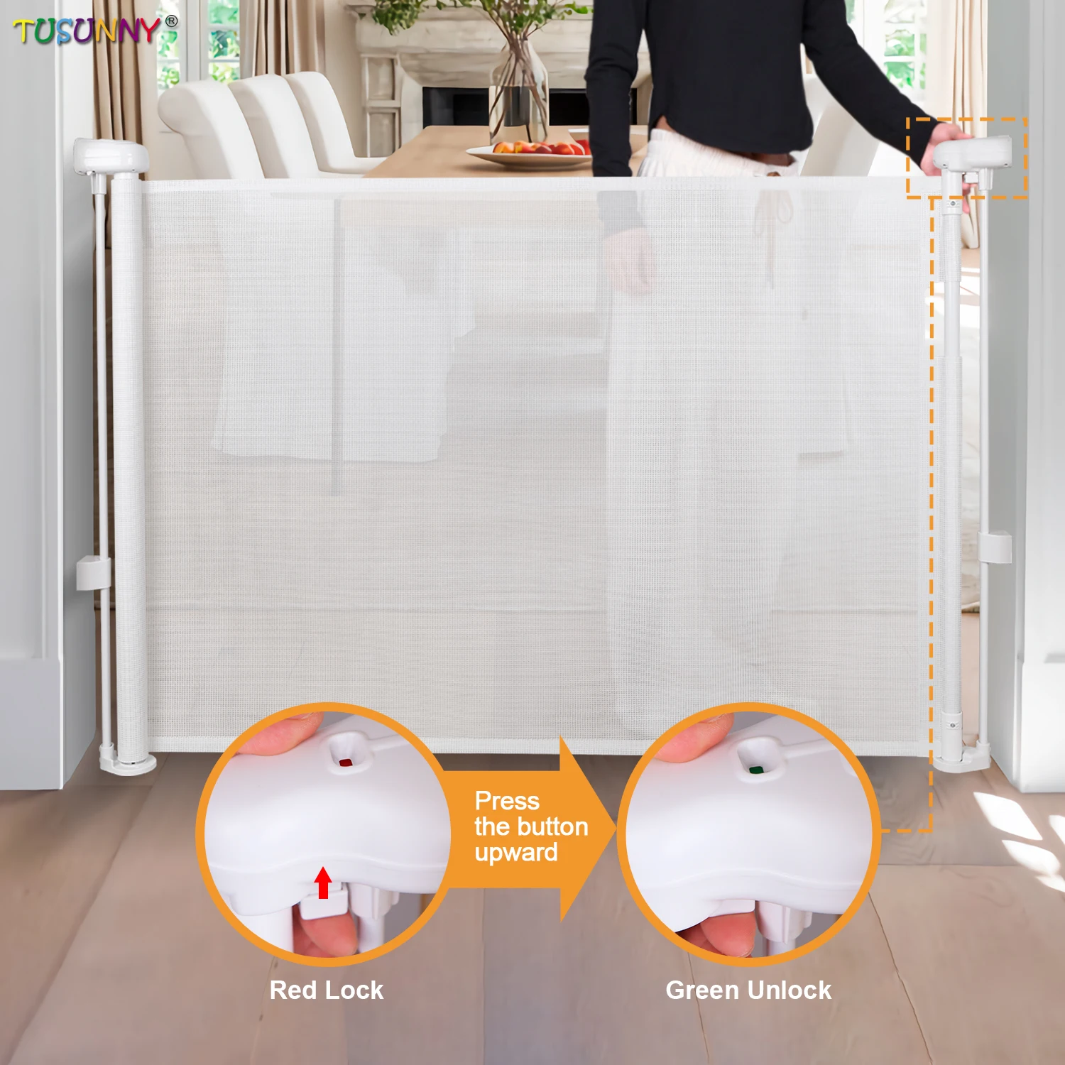 One-Handed Performance Baby Safety Gate Retractable High Quality Adjustable Sliding Baby Safety Door Gate
