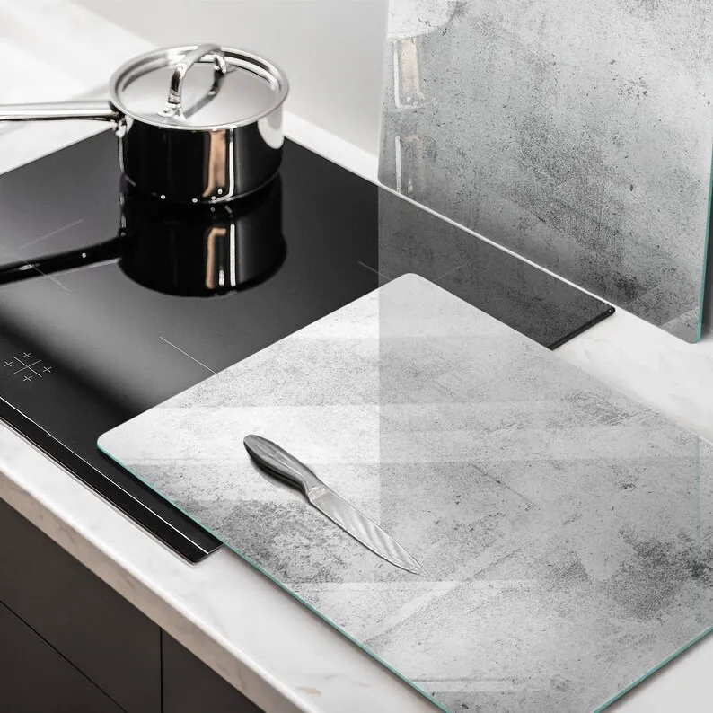 Tempered Glass Splashback 52x30cm for Stove Glass Protection and Oven Backsplash in Kitchen with Gray Culinary Decor