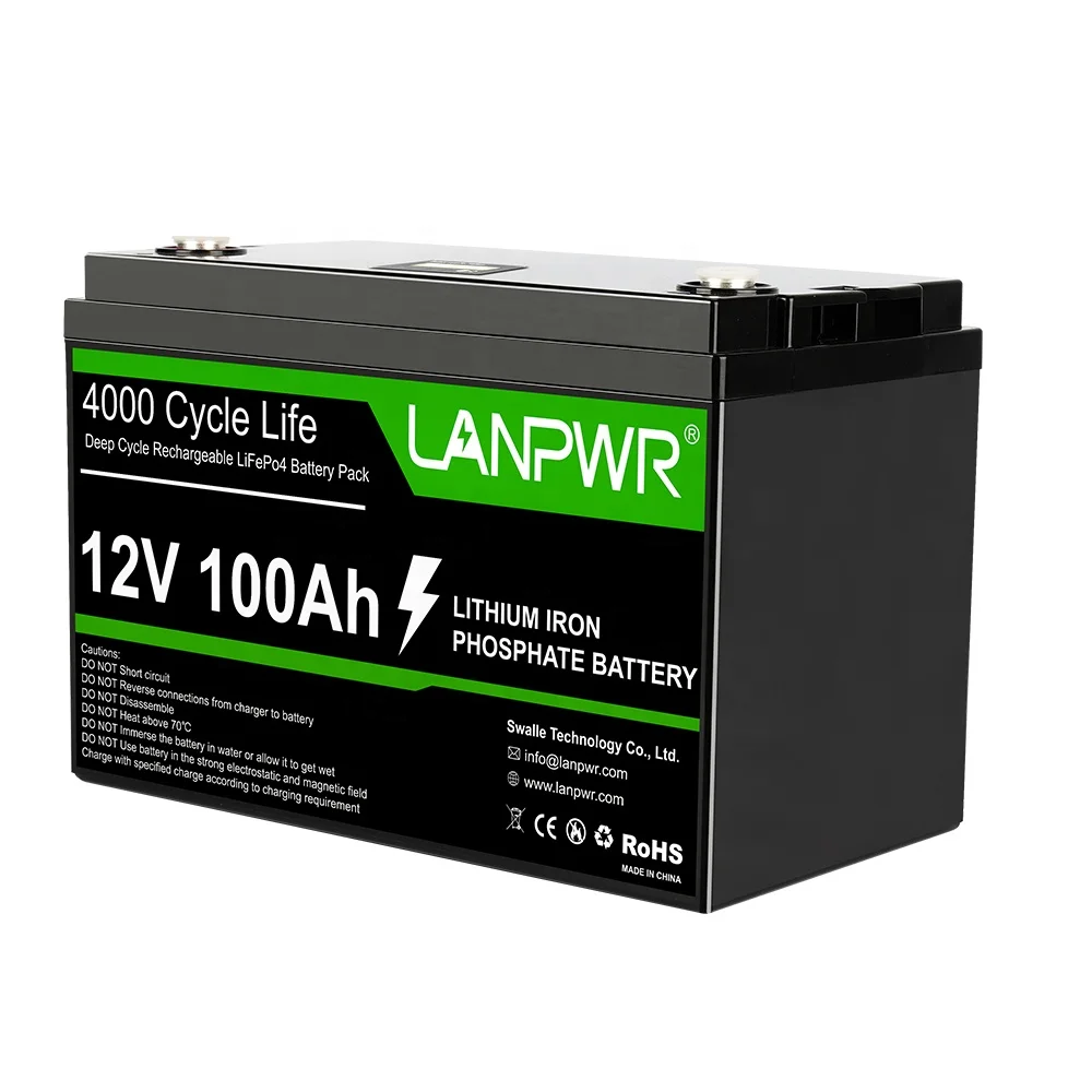 LANPWR Deep Cycle 12v 100ah LifeP04 Battery  With BMS Solar Rv Caravan Marine Lithium Ion Batteries