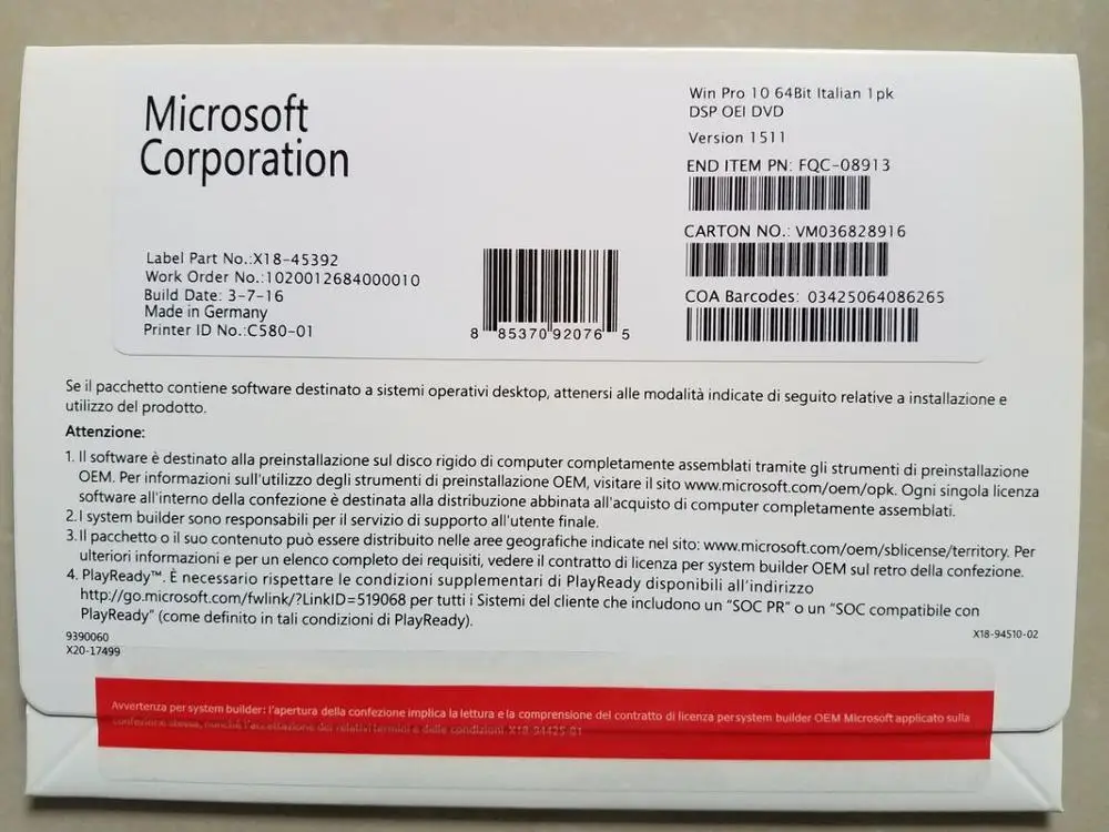 
Original 100% Online Activaiton MS win 10 home license key 64 bit with multi-language 