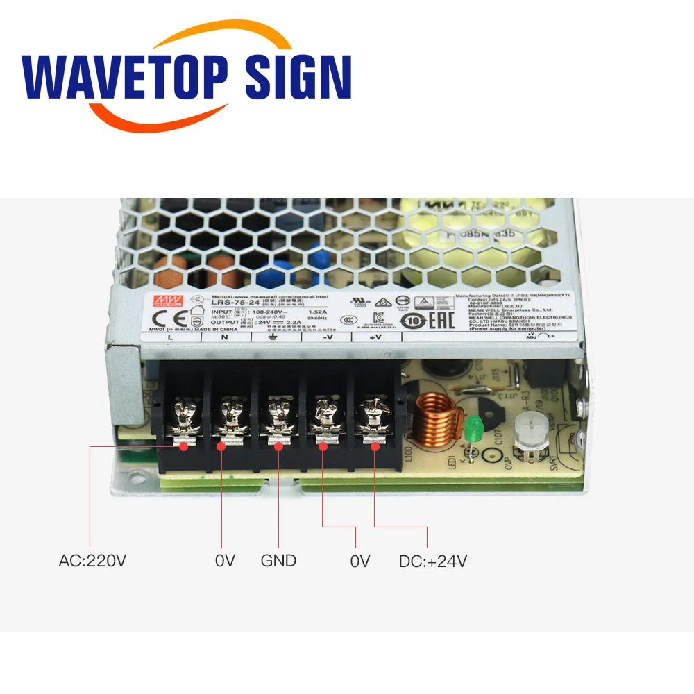 WaveTopSign Original MW MeanWell Switch Power Supply LRS-75W 12V 6A / 24V 3.2A Use For Laser Engraving Machine Controller