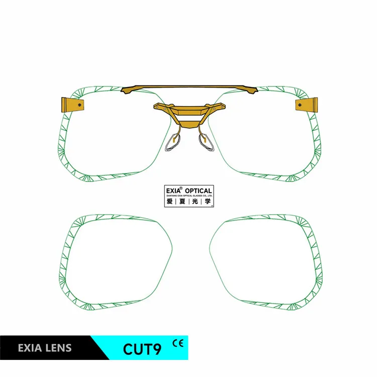 EXIA NY28ACUT9 Gradient Green Color Sunglasses Lenses Big Size Rimless Cutting Groove