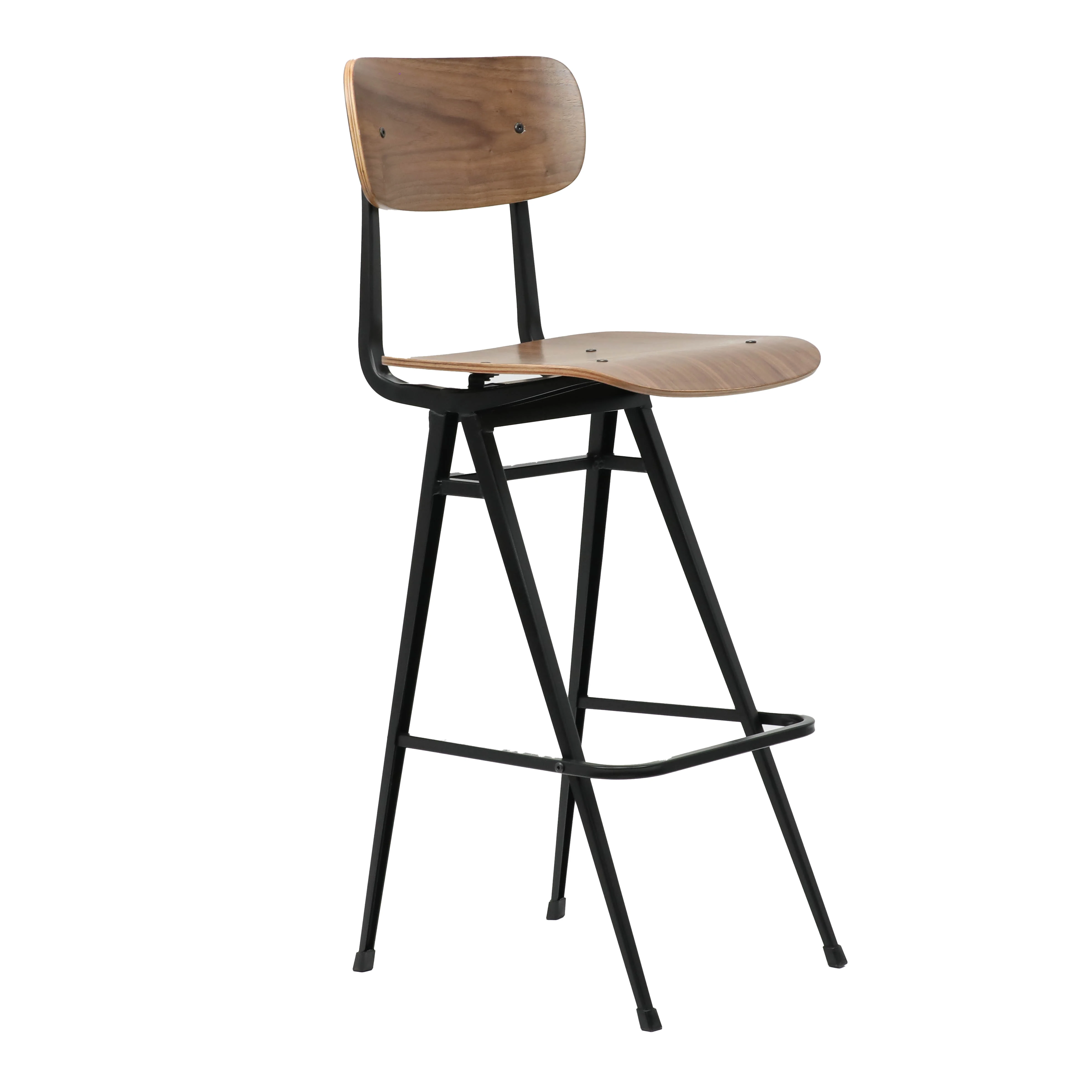 Dark Brown Walnut Veneer Plywood Bar Stools Metal And Wooden Bar Stool Chairs