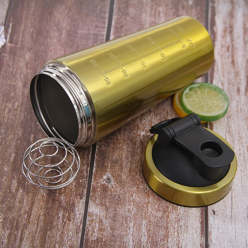 Stainless Steel Protein Shaker Gym Water Bottle Summer Insulating Cup with Scale Lines Single Layer Outdoor Sports Water Cup