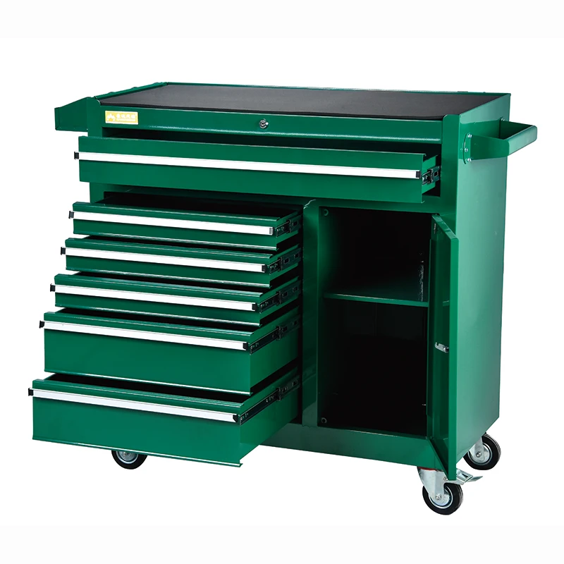 Green large capacity 6 drawers Storage metal tool cart with wheels and side door