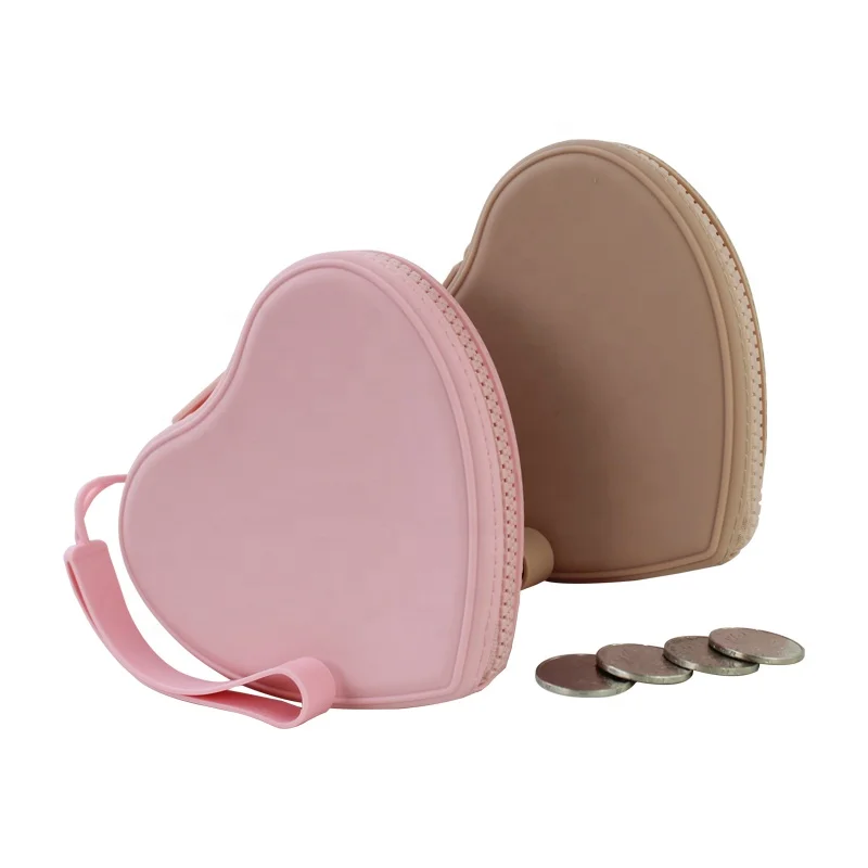 Hot Sales Silicone Heart Shaped Coin Purse Wallet Zipper Purse Mini Coin Pouch Wallet