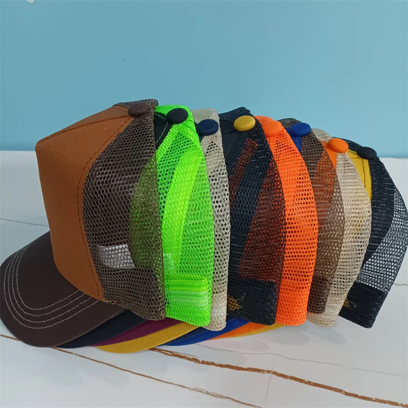 High Quality Light Plate Splicing Baseball Cap Summer Visor Net Cap Foreign Trade Five Hats Truck Driver Cap LOGO Production