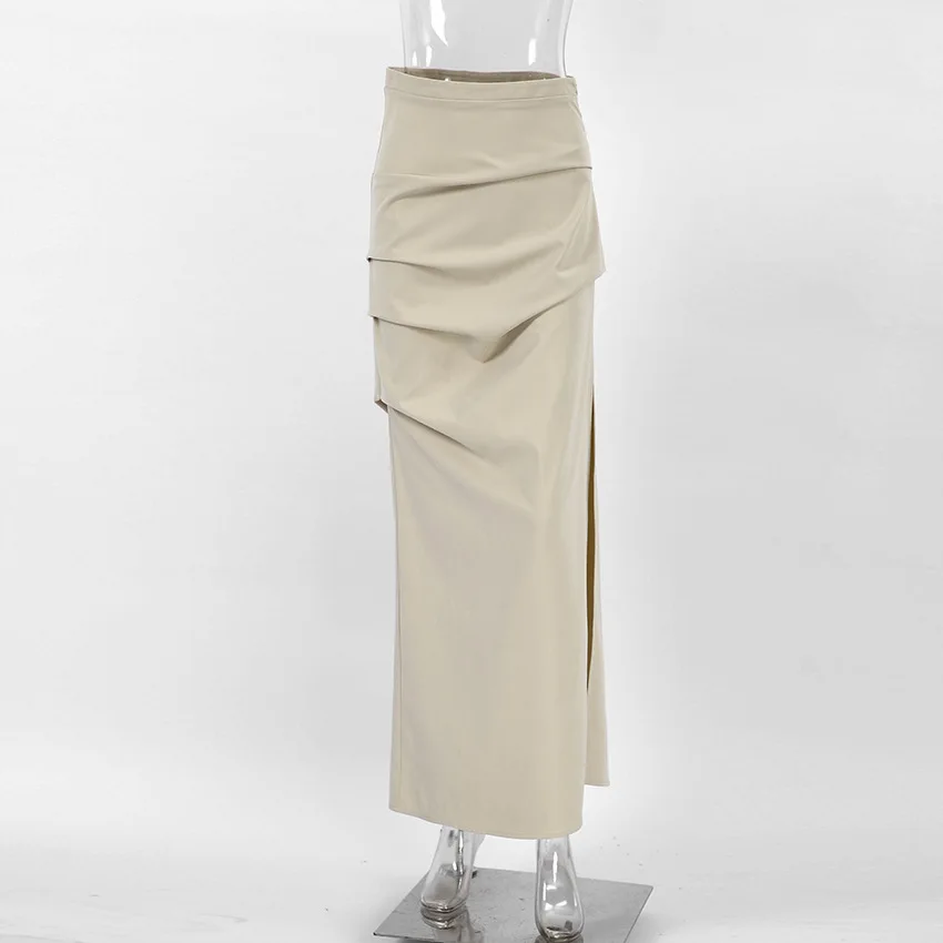 RedPeony Summer Wrinkled Irregular Split Pencil Skirts Y2K Women High Waist Bodycon Sexy Maxi Skirt High Street Long Skirts