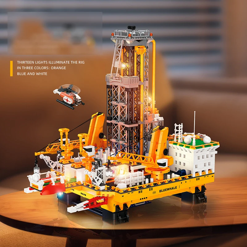 3271pcs Offshore Oil Semi Submersible Drilling Platform Model Kit Mechanical Platform With Mini Helicopter Building Block Set